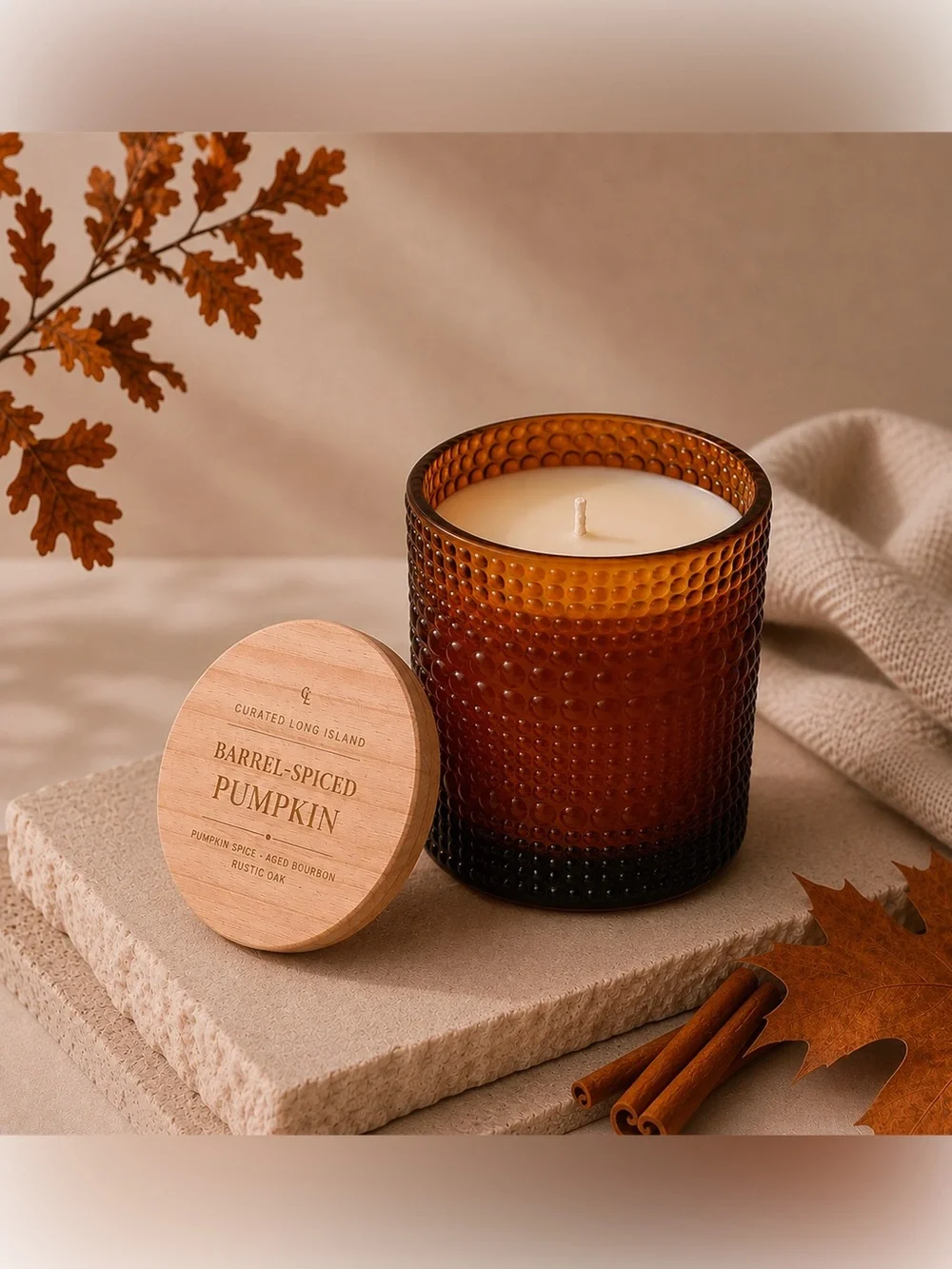 Barrel-Spiced Pumpkin Soy Candle | 12 oz Amber Glass Bourbon Oak Scent